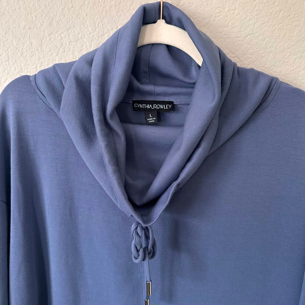 Cynthia Rowley Cowl Neck Lace-Up Knit Dress Slate Blue Large Loungewear Cozy - Picture 3 of 8